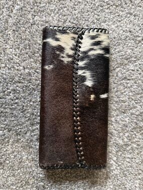 Cowhide Leather Bifold Wallet - Dark Brown & White